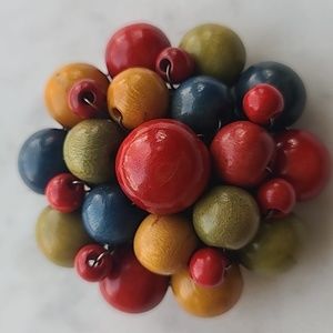 Vintage Wood Bead Brooch